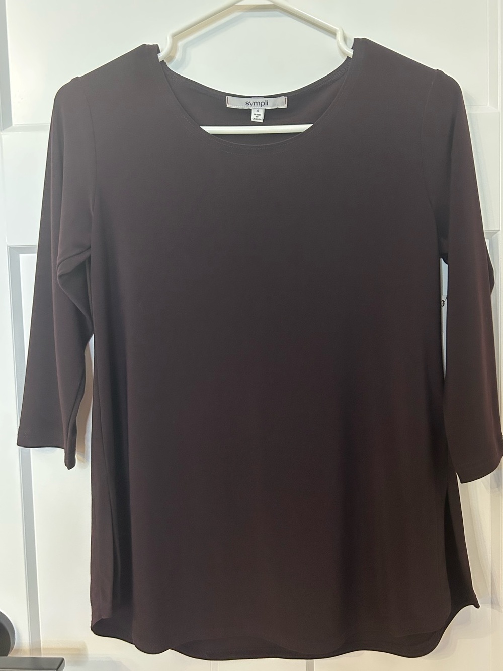 Sympli Go To Classic T Relax 3/4 Sleeve Currant Size 4 NWT Black